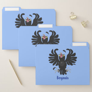 Funny crazy crow raven cartoon illustration file folder