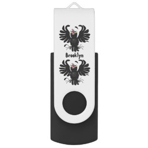Funny crazy crow raven cartoon illustration flash drive