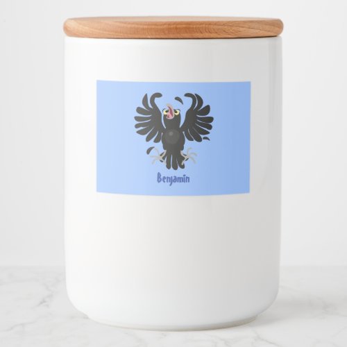 Funny crazy crow raven cartoon illustration food label