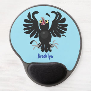 Funny crazy crow raven cartoon illustration gel mouse pad