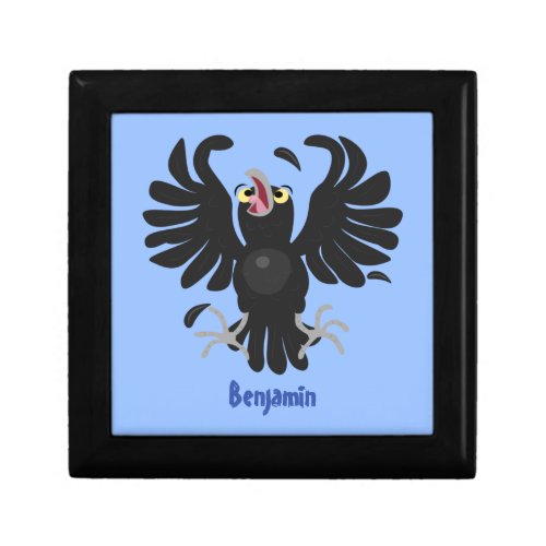 Funny crazy crow raven cartoon illustration gift box