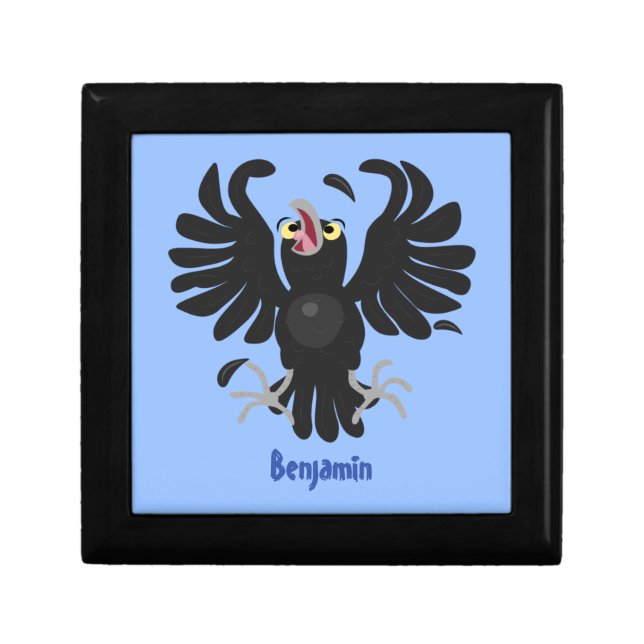 Funny crazy crow raven cartoon illustration gift box (Front)