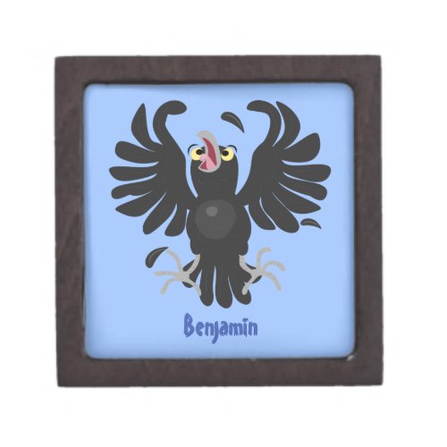 Funny crazy crow raven cartoon illustration gift box