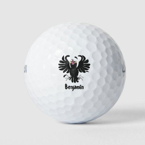 Funny crazy crow raven cartoon illustration golf balls