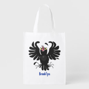 Funny crazy crow raven cartoon illustration grocery bag