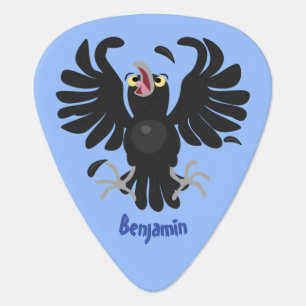 Funny crazy crow raven cartoon illustration guitar pick