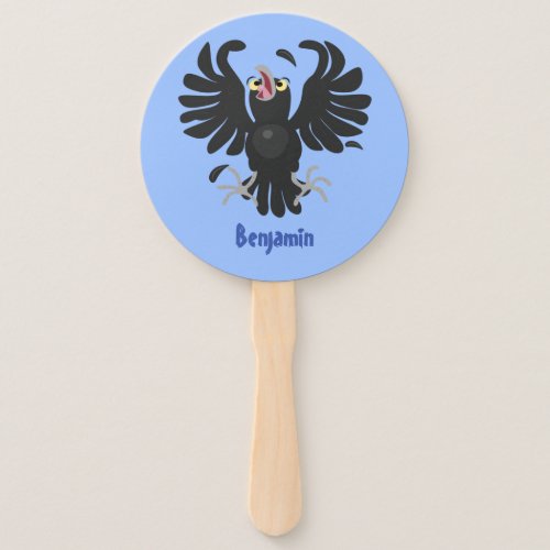 Funny crazy crow raven cartoon illustration hand fan