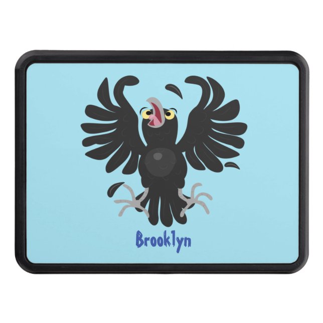 Funny crazy crow raven cartoon illustration hitch cover (Front)