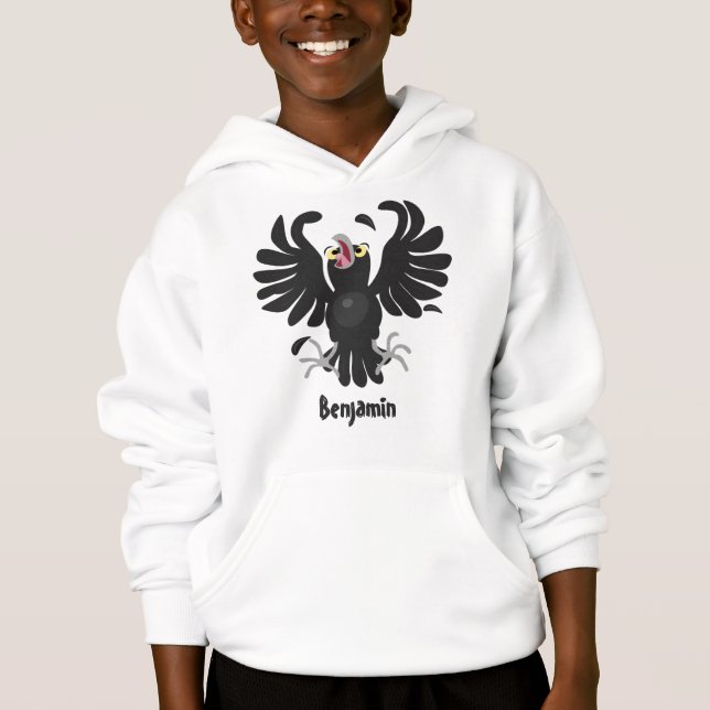 Funny crazy crow raven cartoon illustration hoodie (Front)
