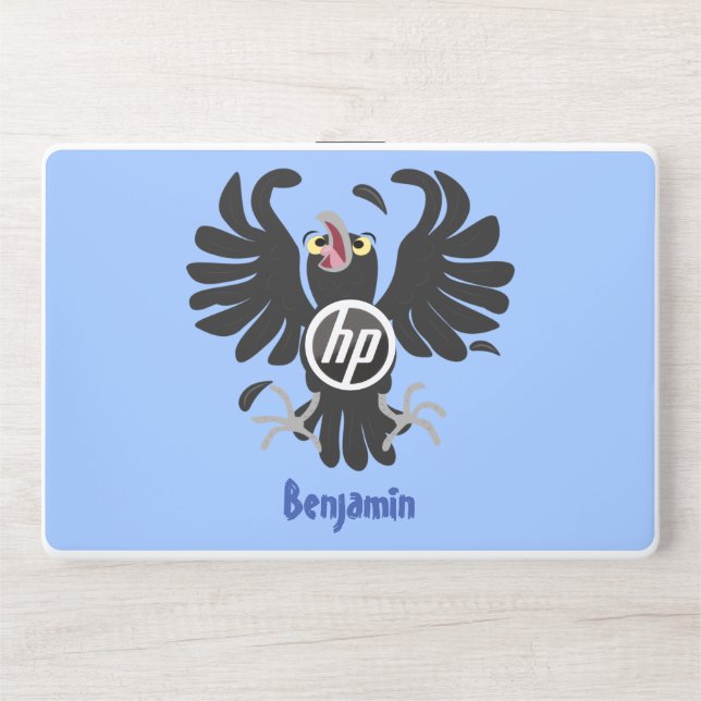 Funny crazy crow raven cartoon illustration HP laptop skin (Front)