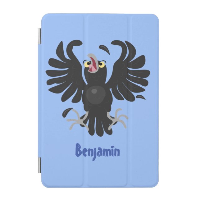Funny crazy crow raven cartoon illustration iPad mini cover (Front)