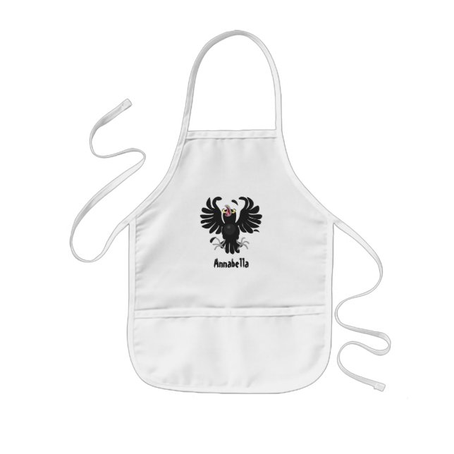 Funny crazy crow raven cartoon illustration kids' apron (Front)