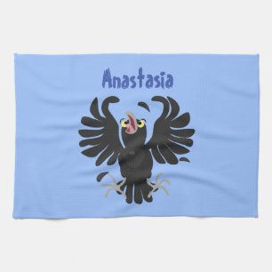 Funny crazy crow raven cartoon illustration kitchen towel