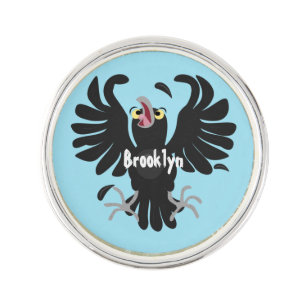 Funny crazy crow raven cartoon illustration lapel pin