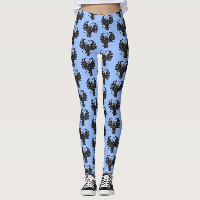 Funny crazy crow raven cartoon illustration leggings (Front)