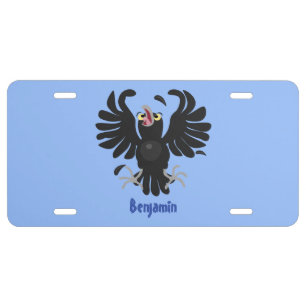 Funny crazy crow raven cartoon illustration license plate