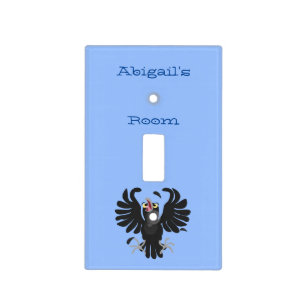Funny crazy crow raven cartoon illustration light switch cover