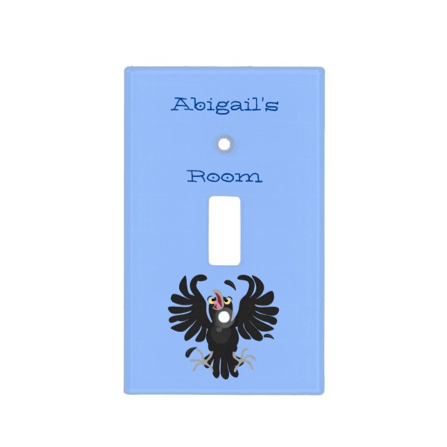 Funny crazy crow raven cartoon illustration light switch cover (Front)