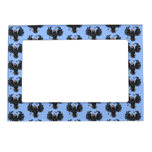 Funny crazy crow raven cartoon illustration magnetic frame