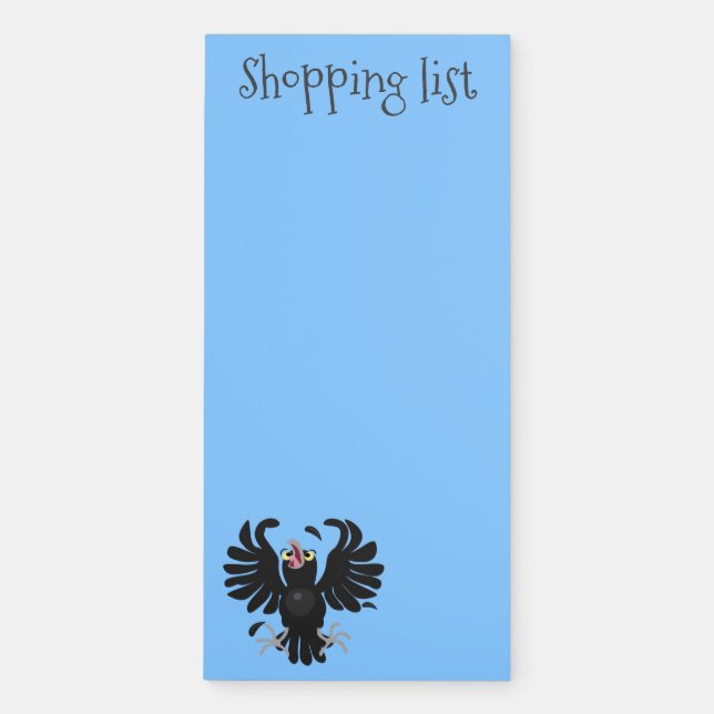 Funny crazy crow raven cartoon illustration magnetic notepad (Front)