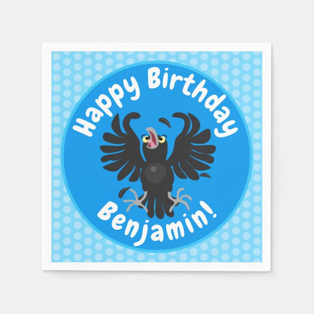 Funny crazy crow raven cartoon illustration napkins (Front)