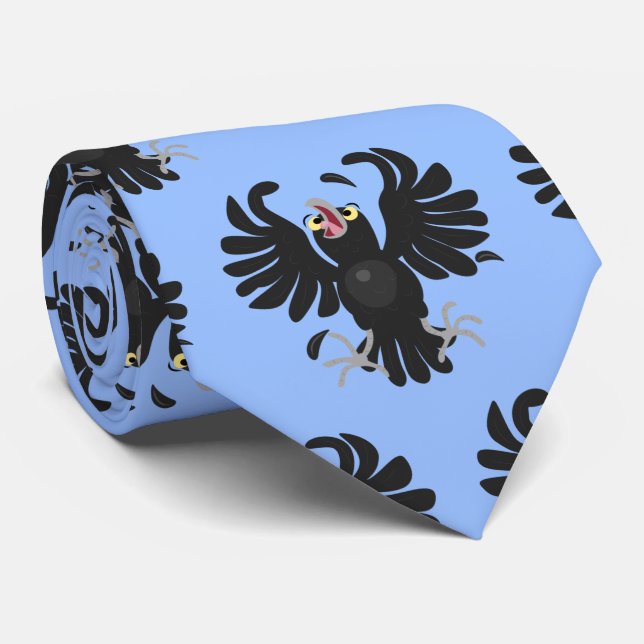 Funny crazy crow raven cartoon illustration neck tie (Rolled)