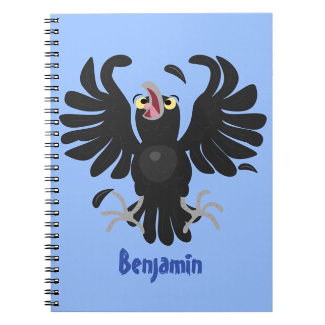 Funny crazy crow raven cartoon illustration notebook (Front)