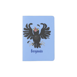 Funny crazy crow raven cartoon illustration passport holder