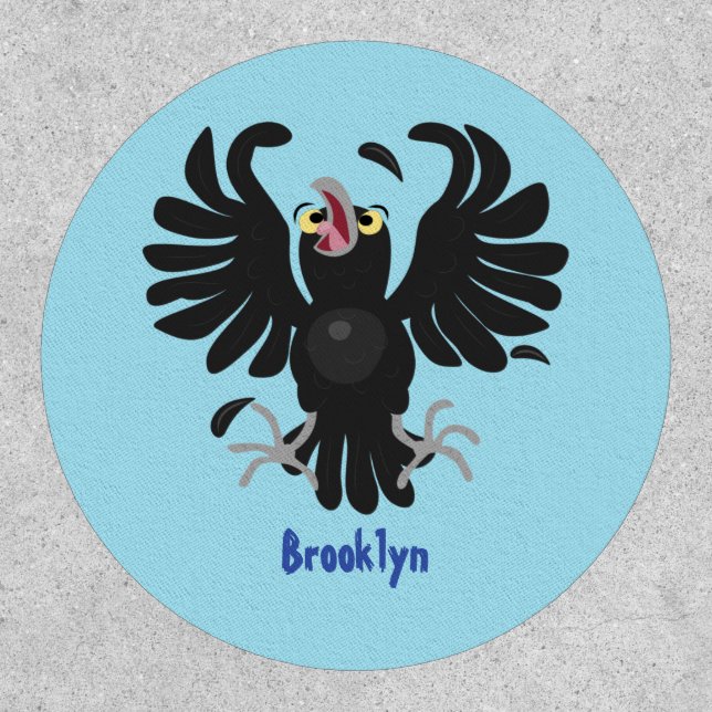 Funny crazy crow raven cartoon illustration patch (Front)