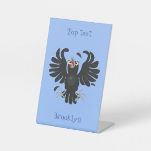 Funny crazy crow raven cartoon illustration pedestal sign