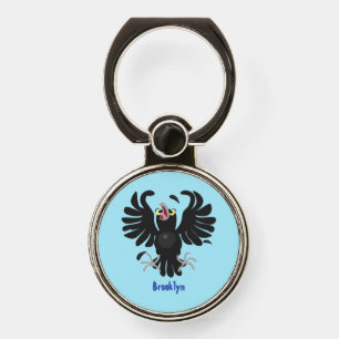 Funny crazy crow raven cartoon illustration phone ring stand