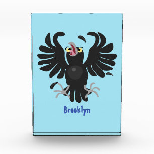 Funny crazy crow raven cartoon illustration photo block