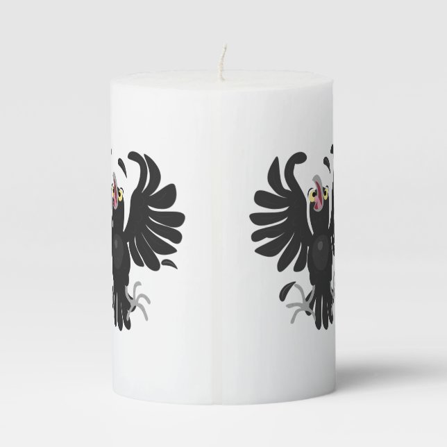 Funny crazy crow raven cartoon illustration pillar candle (Back)