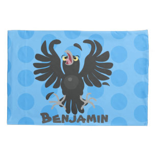 Funny crazy crow raven cartoon illustration pillow case