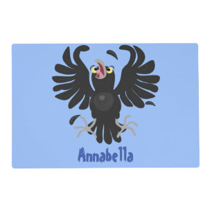 Funny crazy crow raven cartoon illustration placemat