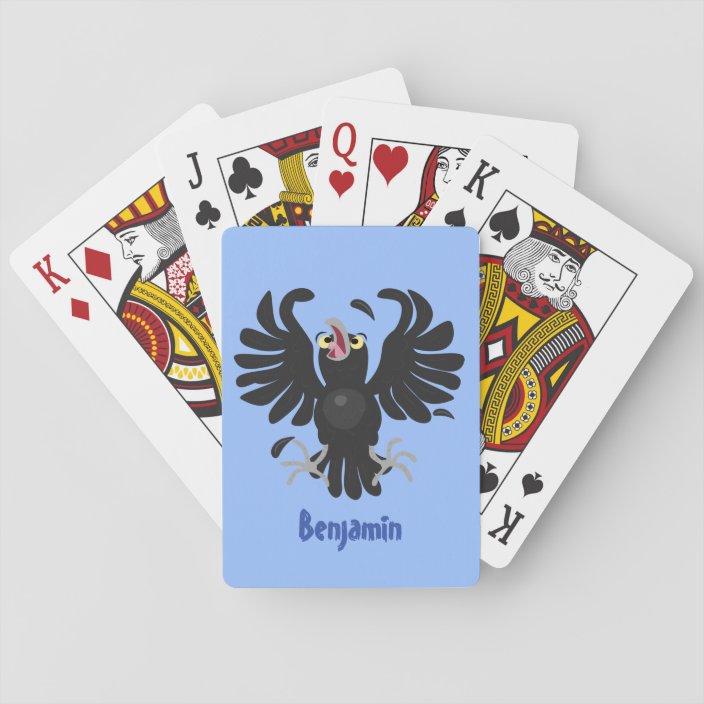 Funny Crazy Crow Raven Cartoon Illustration Playing Cards