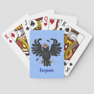 Funny crazy crow raven cartoon illustration poker cards