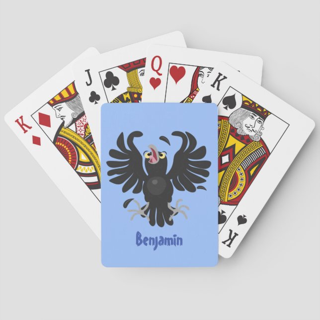 Funny crazy crow raven cartoon illustration poker cards (Back)