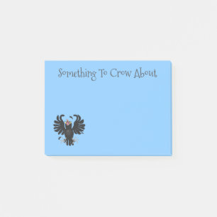 Funny crazy crow raven cartoon illustration post-it notes