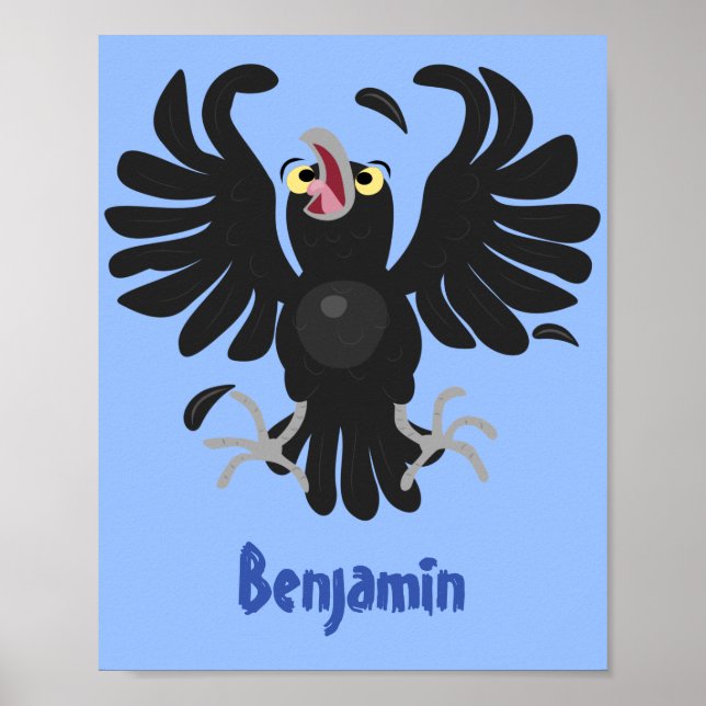 Funny crazy crow raven cartoon illustration poster (Front)