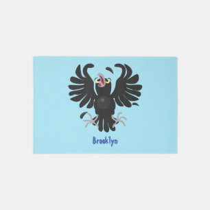 Funny crazy crow raven cartoon illustration rug