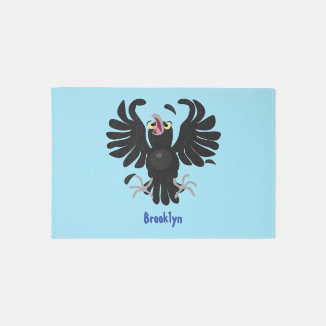 Funny crazy crow raven cartoon illustration rug (Front)