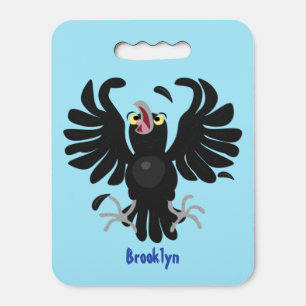 Funny crazy crow raven cartoon illustration seat cushion