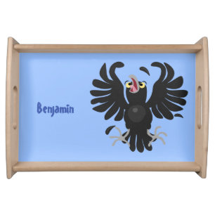 Funny crazy crow raven cartoon illustration serving tray