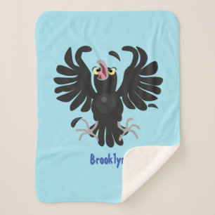 Funny crazy crow raven cartoon illustration sherpa blanket