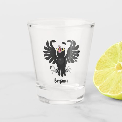 Funny crazy crow raven cartoon illustration shot glass