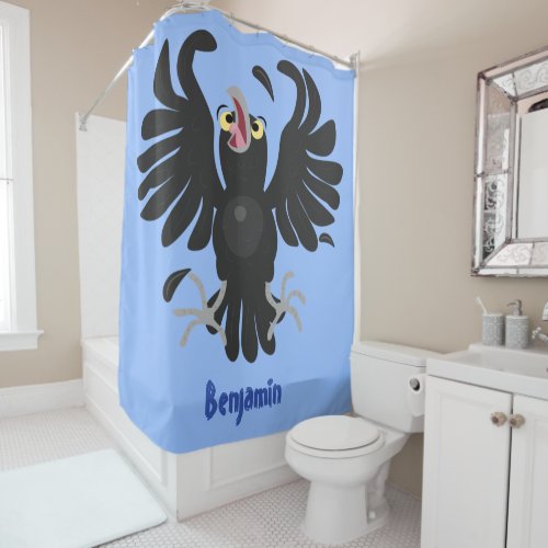 Funny crazy crow raven cartoon illustration shower curtain