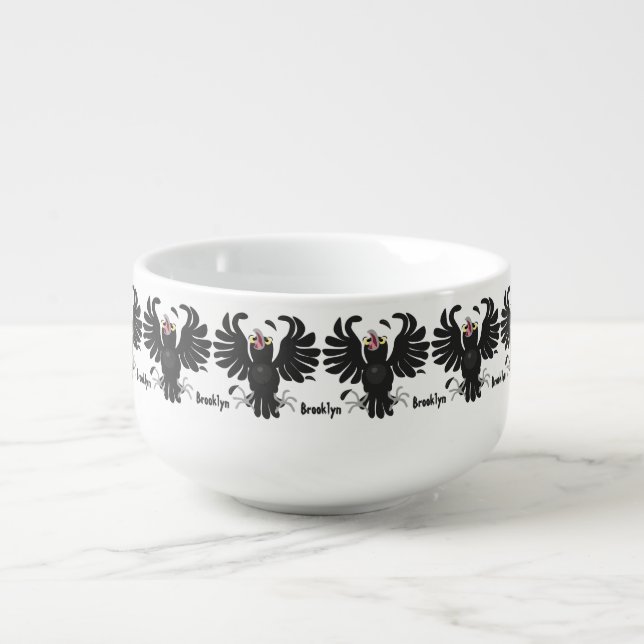 Funny crazy crow raven cartoon illustration soup mug (Front)
