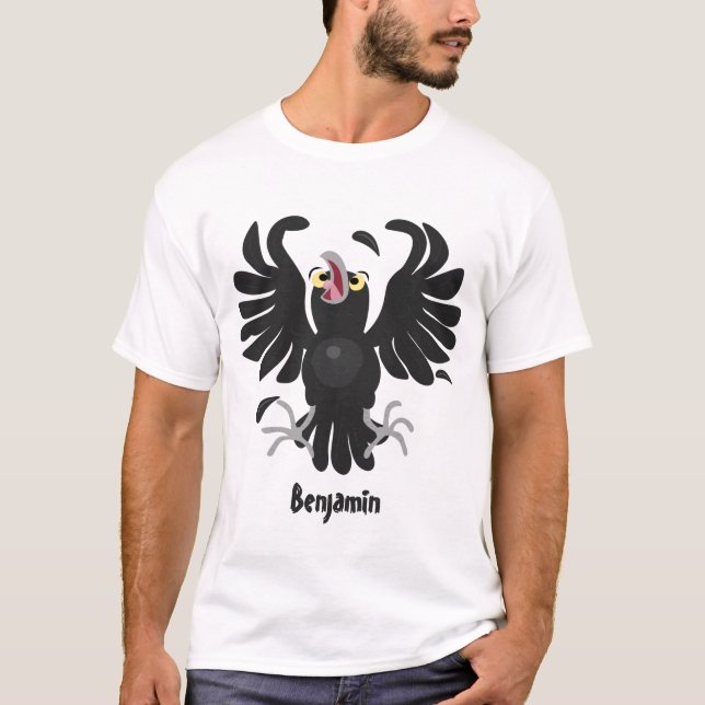 Funny crazy crow raven cartoon illustration T-Shirt (Front)