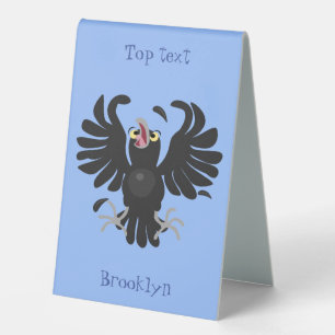 Funny crazy crow raven cartoon illustration table tent